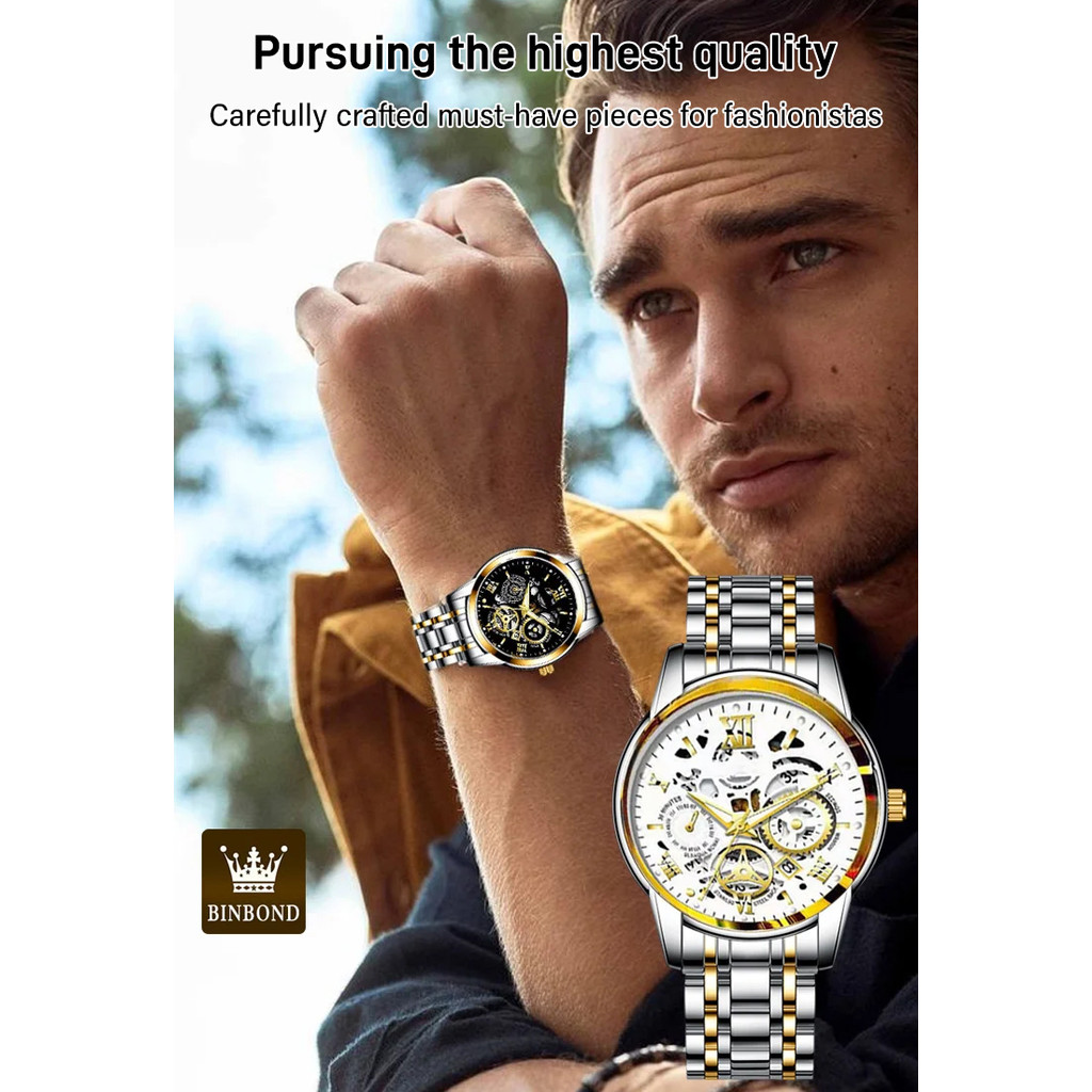 Men's Large Waterproof Automatic Calendar Luminous Watch/Elegant Mechanical Watches/Unique Skeletonized Dial