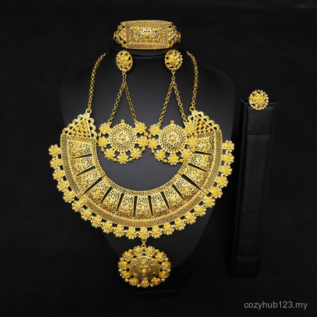 Factory Direct Sales: Non-fading Indian Egyptian 916 Gold Necklace Earrings 4pc Set for Wedding
