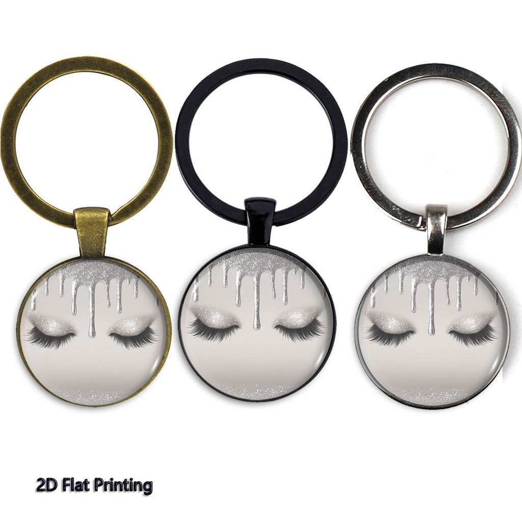 1PC 2D Flat Printed Silver Glitter Eyelashes Drip Makeup Keychain, Teacher'S Day/Valentine'S Day/Family/Friend Gift