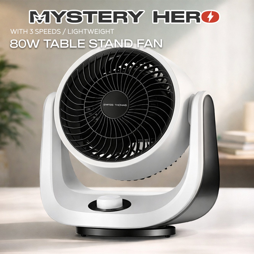 MysteryHero 3 Speeds Table Fan Wide Angle Air Circulator Fan 80W Strong Wind Kipas Peredaran Udara Low Noise Fan 电风扇