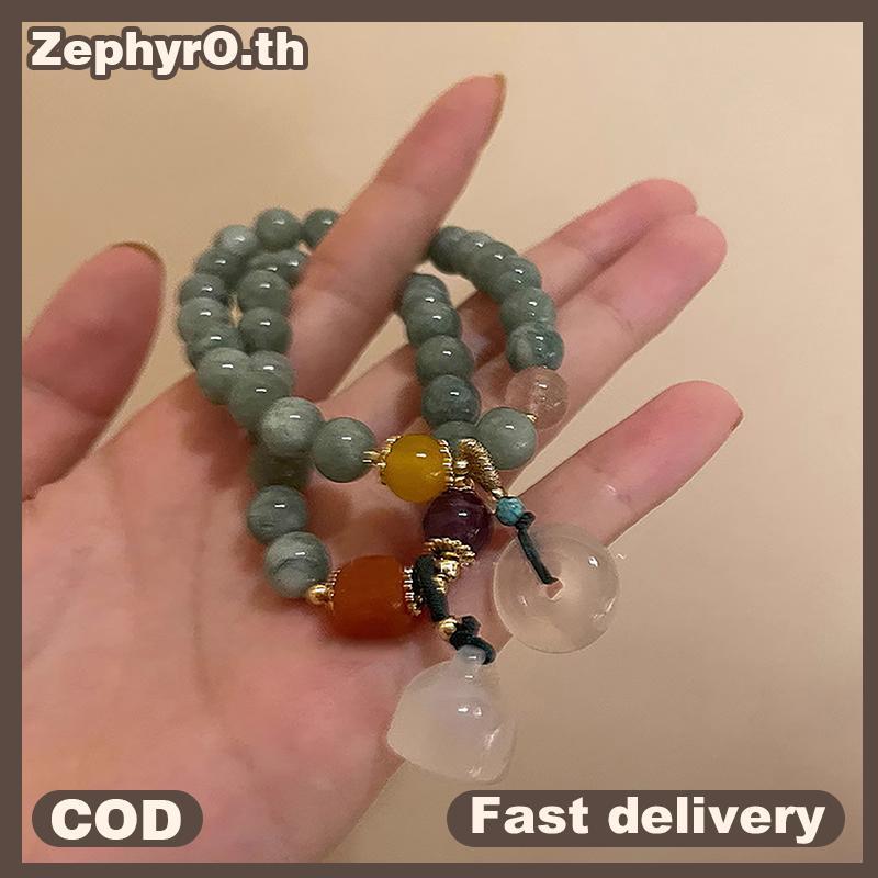 null Chinese Style Imitation Jade Lotus Beaded Bracelet Fashion Design Luy Safety Bule Pendant Bracelet For Woman Girl Jewelry Gift null