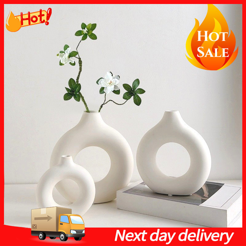 Nordic Vase Plastic Art Modern Vessel Imitation Ceramic Flower Vases Home Desktop Flowers Arrangement