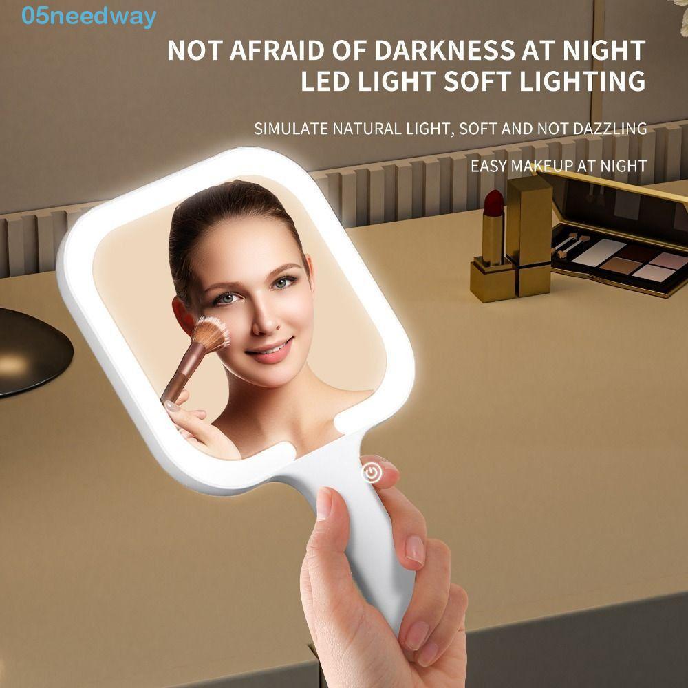 NEEDWAY LED Makeup Mirror, Fill Light Hand-held Lighted Hand Mirror, Multi-Functional Square/Round Adjustable Brightness Compact Portable Vanity Mirror Dormitory