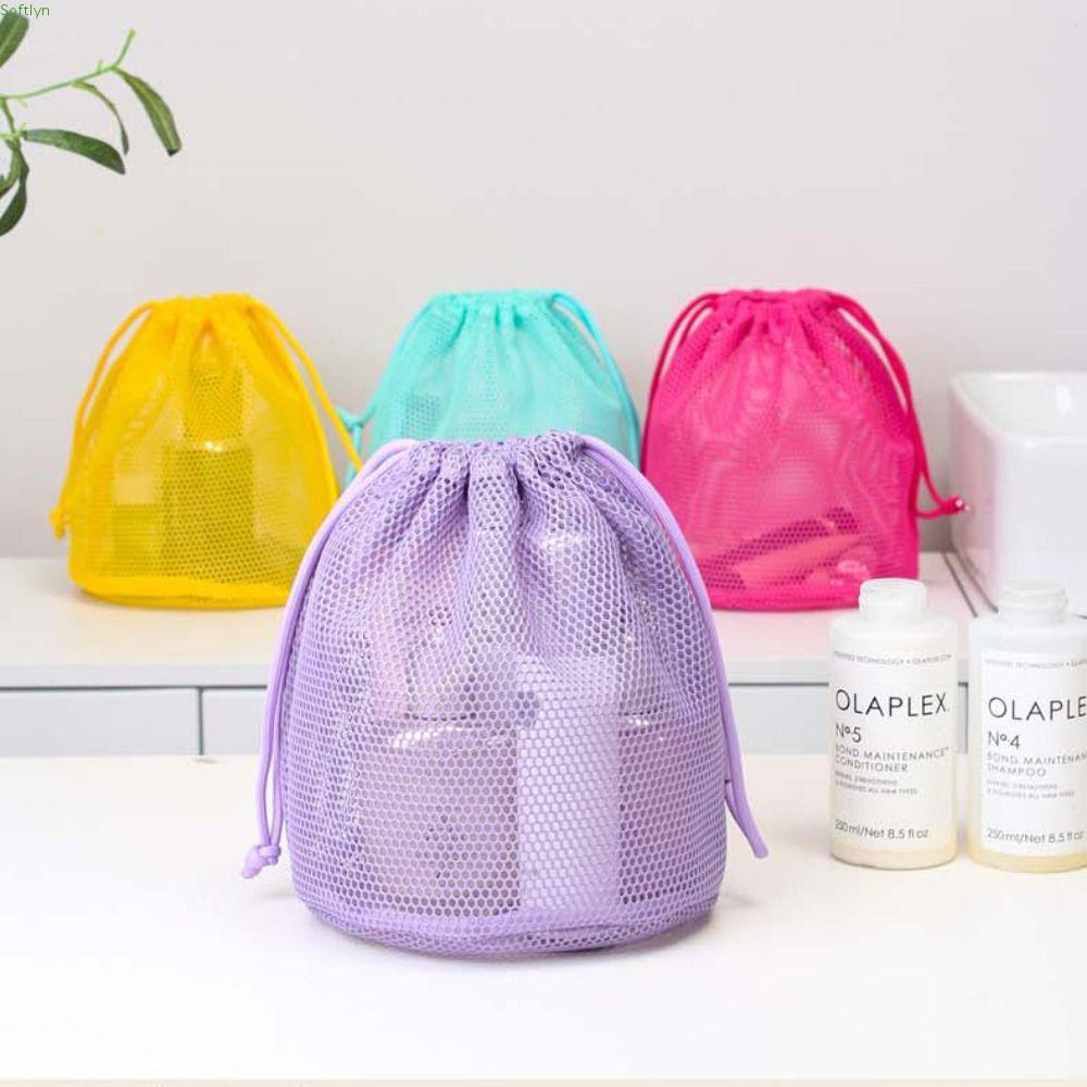 SOFTLYN Cosmetic Bag, Mesh Dopamine Color Storage Bag, Drawstring Large Capacity Coin Purse