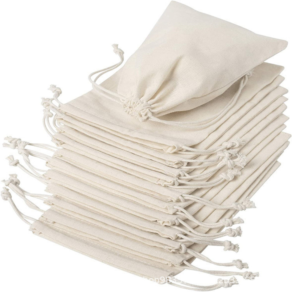 Eco-Friendly Cotton Cloth Drawstring Pouch Unbleached Natural Canvas Storage Bag, Lightweight Drawstring Bag for Packaging, Storage & Travel, Ideal for Jewelry, Gifts & Groceries,