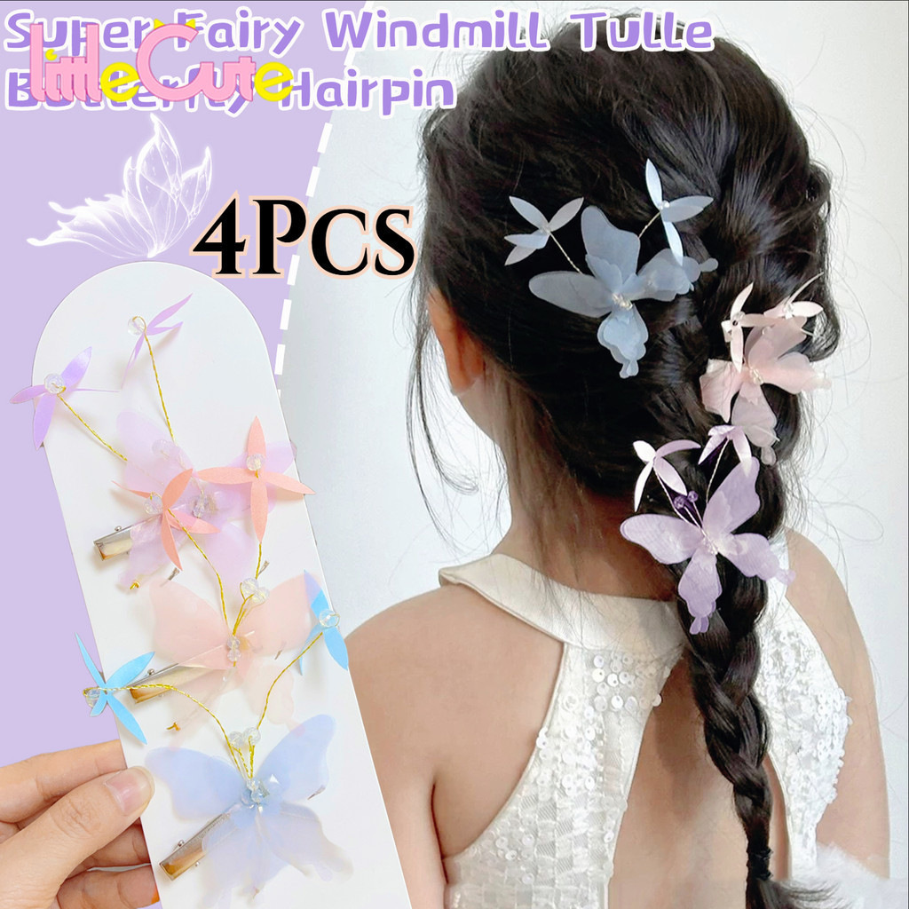 [New]1/2/4Pcs Windmill Butterfly Hair Clip | INS Fashion Cute Hair Accessories for Girls, Soft Blue/Pink Resin Clips for Role Play/Gifts, 4.5x12cm Twistable Design