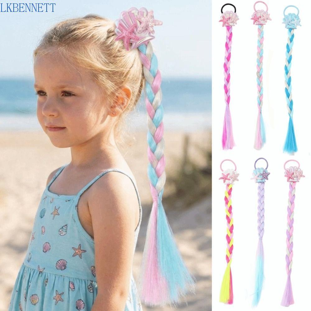 LKBENNETT Kids Starfish Shell Hair Tie, Colorful Hair Extension Girls Twist Braids Hair, Princess Synthetic Hairpiece Handmade Baby Wig Hairbands Ponytail Daily