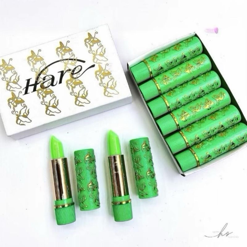 Hare Lipstick 6PCS/BOX Dark Green Magic Spotting Lipgloss Lipstick Long Lasting Lip Liner Butterfly Green Lipstick