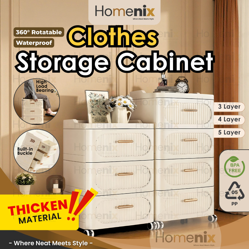 [Homenix] Plastic Drawer Storage Cabinet Moveable Wardrobe Clothes Organizer Night Stand Bedroom Bedside 床頭櫃