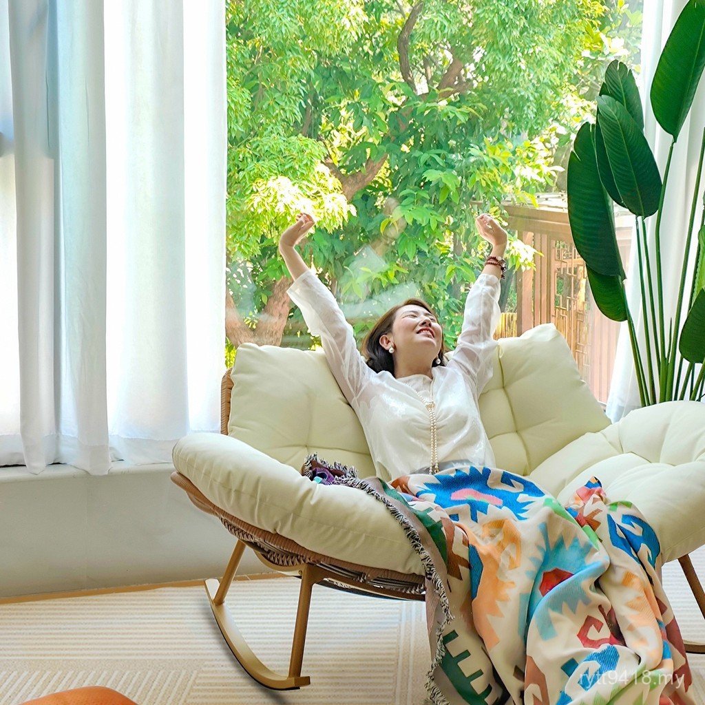 Living Rocking Chair Rattan Chair Adult Household Rocking Chair Double Sleeping Outdoor Courtyard Leisure Shell Rocking Reclining Chair Balcony
