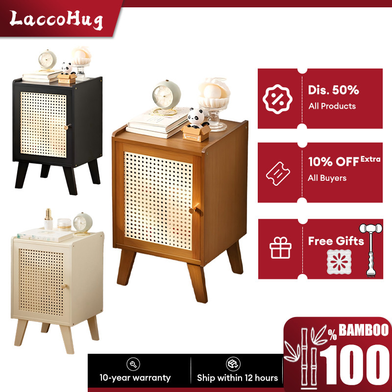 LaccoHug Bamboo Bedside Cabinet Narrow Side Table Wood/Brown Bedroom Small Table Bed Side Kecil 床头柜