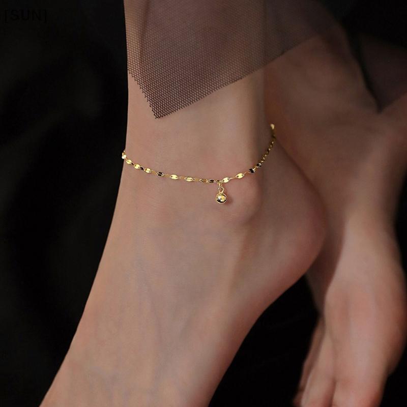 [SUN] Luy Beads Anklet For Women New Trendy Simple Flash Ankle Chain Spring Summer Jewelry Gift null