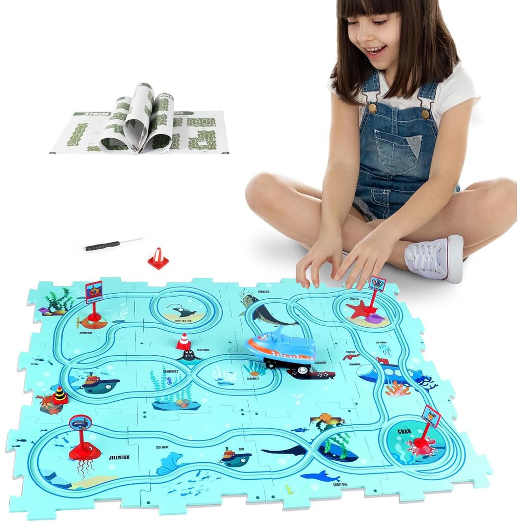 Teka-Teki Plastik Baru untuk Kanak-Kanak Berumur 3-5 Tahun dengan Kenderaan Comel, Hadiah Teka-Teki untuk Kanak-Kanak, Mainan Pendidikan untuk Berfikir Kritis, Mainan untuk Kanak-Kanak Lelaki dan Perempuan Berumur 3 4 5 6 Tahun, Trek Kereta Lumba yang Men