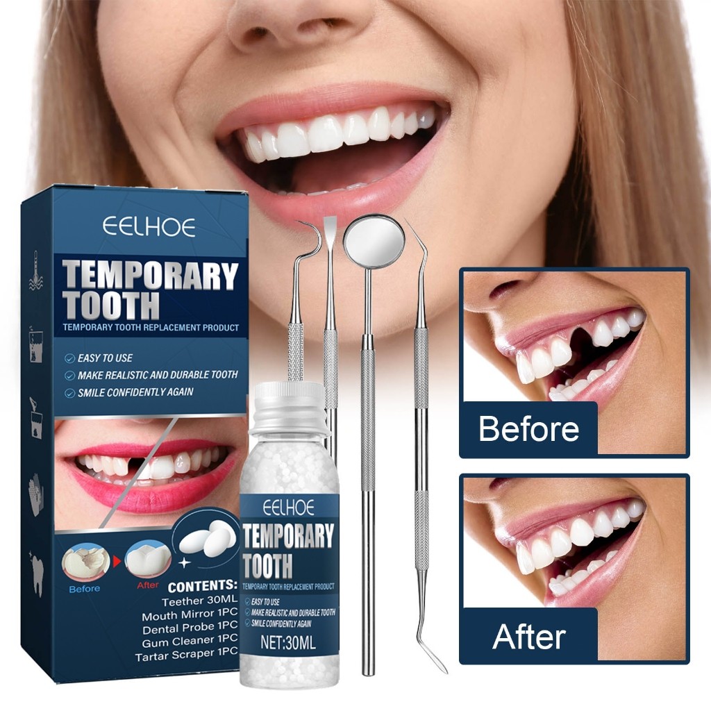 EELHOE Temporary Tooth Kit 30ml Halloween Vampire Fangs Cosmetic Realistic Durable Easy To Apply Set Gigi Palsu 假牙装饰牙胶套装