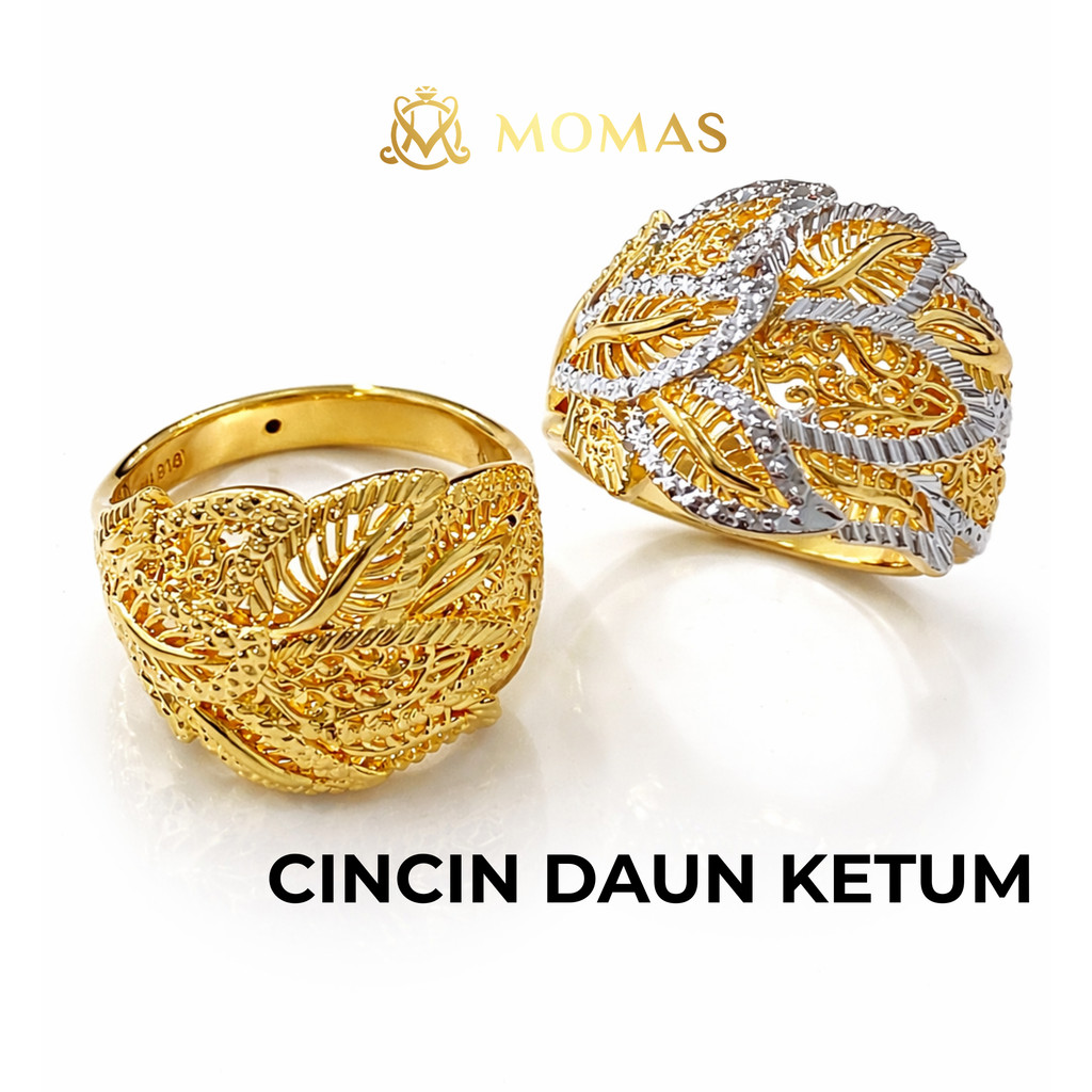 MOMAS Cincin Daun Ketum Emas 916 Orignal Cincin Bunga Emas 916 Tulen Cincin Bajet Emas 916 Murah Cincin Hardgold Emas
