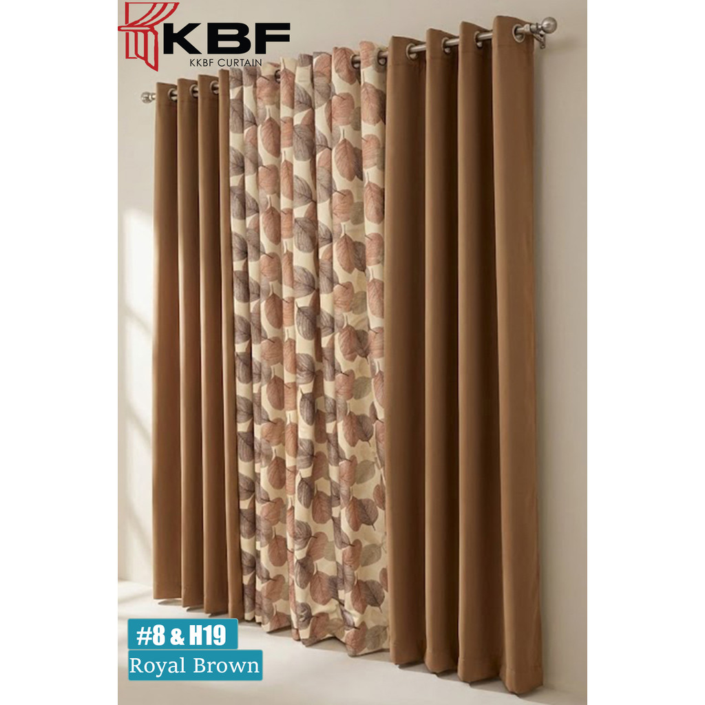 KKBFCurtain Iris+Hebe Mix Cokolat - Royal Brown Semi Blackout Ready Made Home Decor Hook Eyelet (170cm-220cm) Curtain