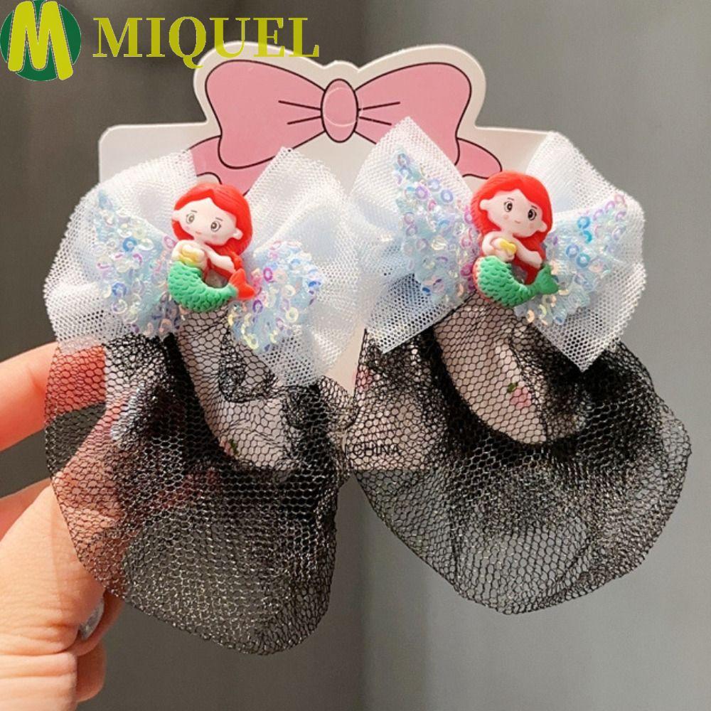 MIQUELZA 2PCS Girls Elastic Hair Net, Spring Clip Mermaid Ballet Hair Net, Accessories Fashion Headdress Cute Skating Hair Bun Cover Kids