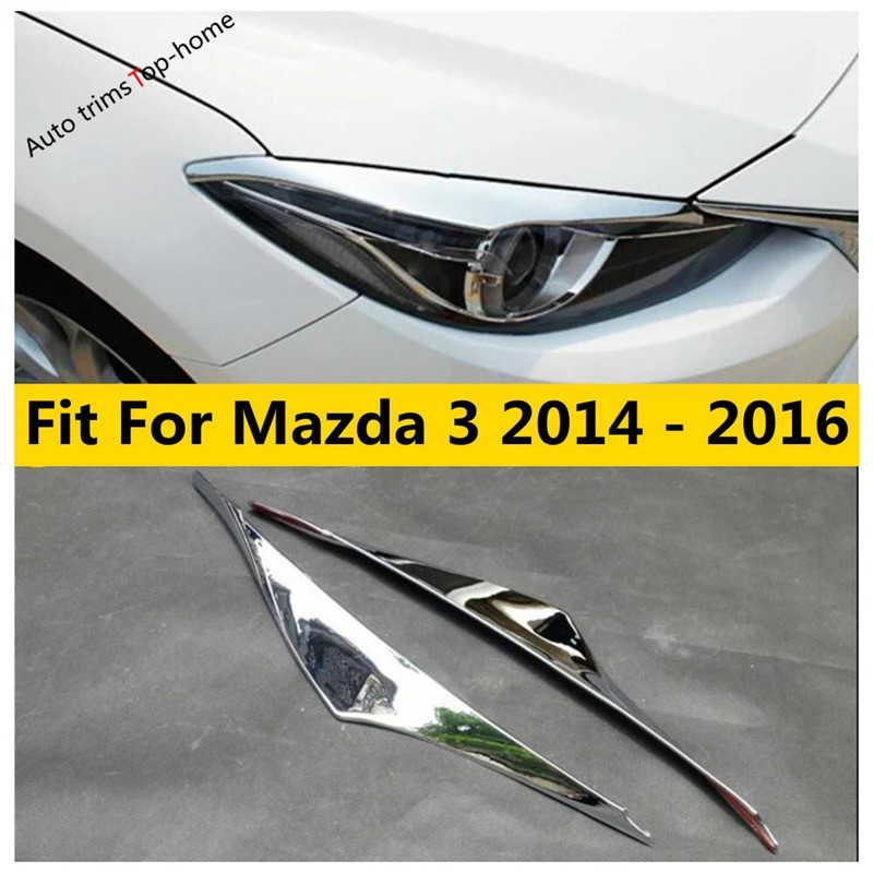 ABS Chrome Front Bumper Head Lights Lamps Eyelid Eyebrow Decoration Strips Cover Trim For Mazda 3 2014 2015 2016 Car Accessories