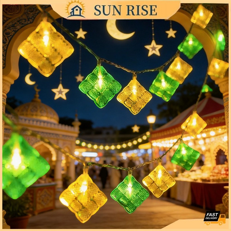 Solar Light Crystal Ketupat LED Lamp Star Moon Fairy Light Raya Lampu Mubarak Ramadan Decoration