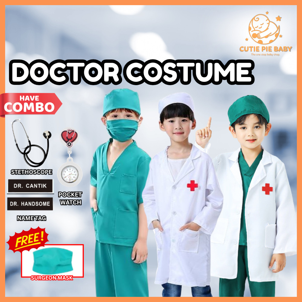 Kids Doctor Nurse Uniform Surgeon Role Play Boys Girls Long Sleeves Costume (DOCTOR COSTUME)