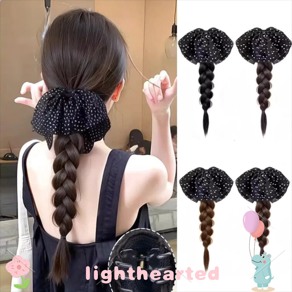 LIGHTHEARTED Braided Ponytail, Polka Dot Bow Low Ponytail Synthetic Ponytail Wig, Daily Wear 35cm Hair Accessories Synthetic Hair Fake Braids Ponytail Daily Wear