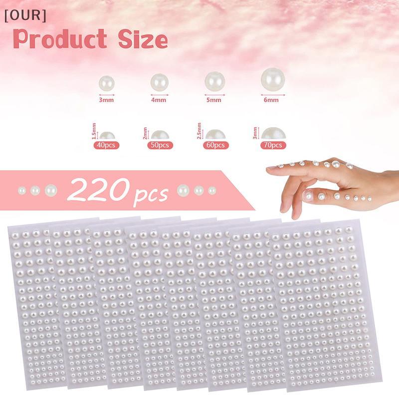 [OUR] 220pcs Mix 3mm/4mm/5mm/6mm Hair Pearls Sti On Self Adhesive Pearls Stiers Face Pearls Stiers for Hair Face Makeup Nail DIY Crafts null
