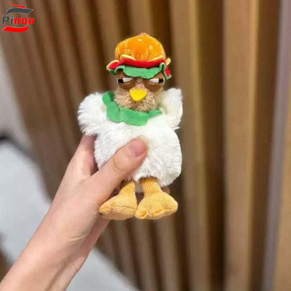 PINOU Hamburger Hen Key Ring, Simulation Cartoon Plush Chicken Keychain, Adorkable Soft Alloy Doll Gugu Animal Key Holder Release Stress