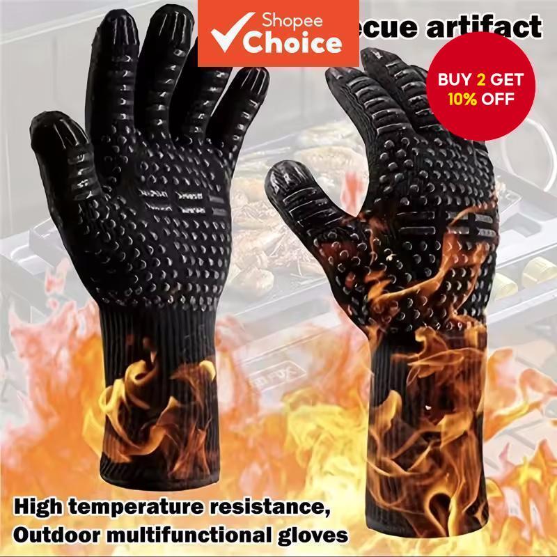 1 PCS BBQ Gloves High Temperature Resistance Oven Mitts 500 Degrees Fireproof Barbecue Heat Insulation Microwave Gloves