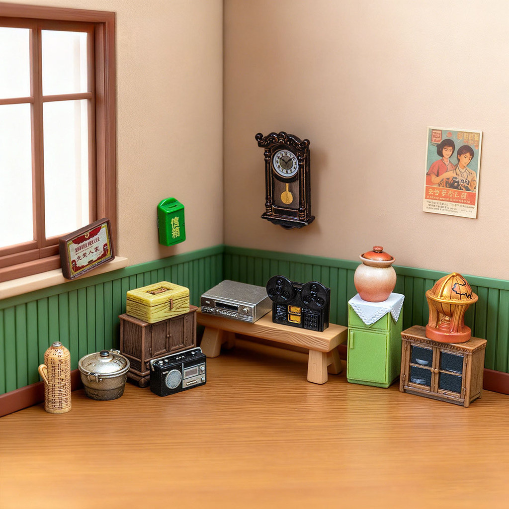 Retro 80s Miniature Furniture Resin Figurines Vintage Dollhouse Accessories Micro Landscape DIY Decor Old Radio Fridge