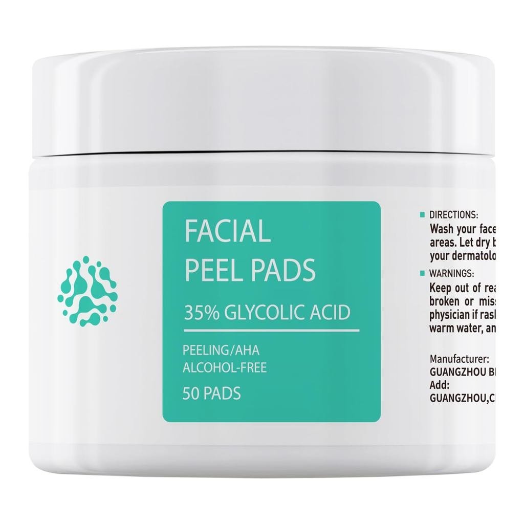 Glycolic Acid Toner Pads 35% AHA Facial Resurfacing Exfoliate Salicylic Acid Exfoliating Face Wipes Chemical Peel Exfoliant Peeling Glycolic Peel Pad for Wrinkles Acne Blemish 50 Pads
