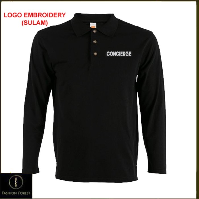 Microfiber  Long Sleeve collar T Shirt Logo Embroidery Sulam Concierge Hotel Apartment Parking Jokey