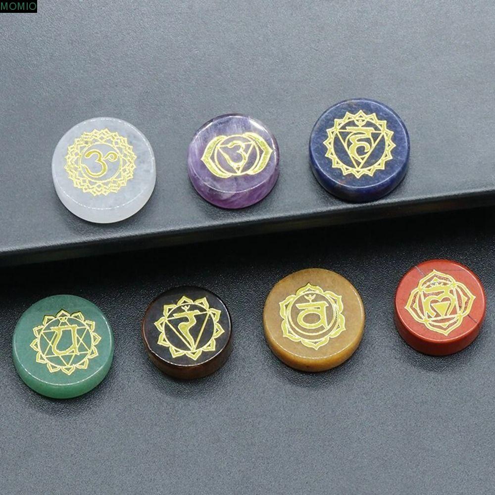 MXMIO 7 PCS/set Reiki Healing Gems, Amethyst Sodalite Seven Chakras Natural Crystal Stones, Divination Healing Reiki Symbols Clear Quartz Round Yoga Stone Anniversary