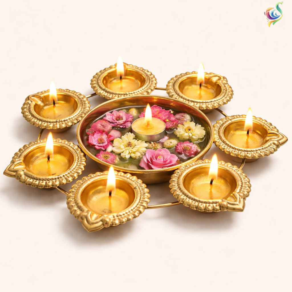 Handcrafted Metal Urli Bowl Floating Flower Candle Holder Traditional Diya Home Decor Deepavali Decoration
