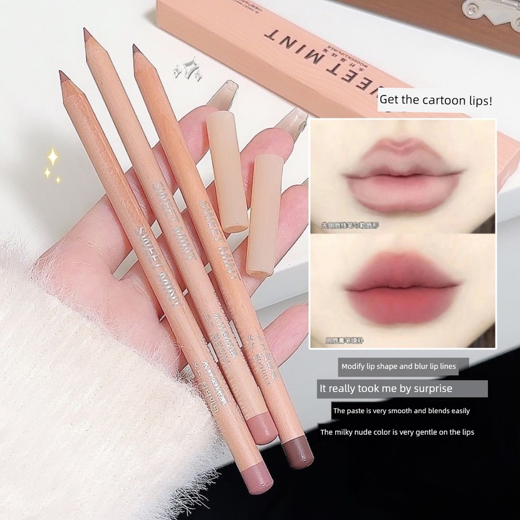 lip liner SWEET MINT Pensil Kontur Bibir Batang Kayu Gaya Matte Kalis Air Warna Nude Membentuk Garis Bibir untuk Tampilan Bibir Montok yang Semula Jadi