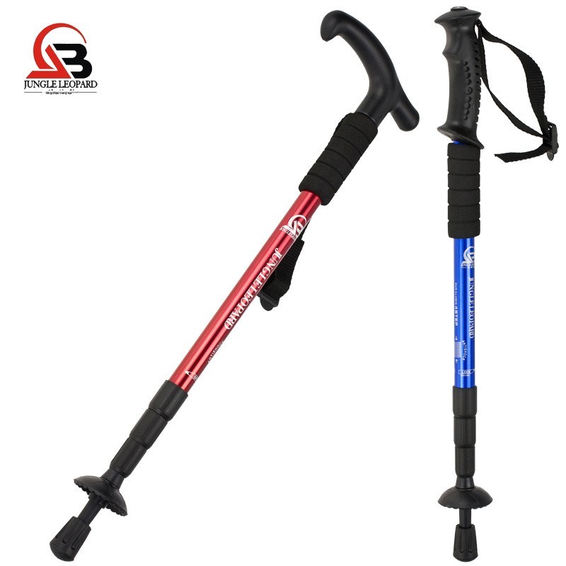 Tongkat trekking tiga bahagian, empat bahagian dengan pemegang lurus dan melengkung, tongkat trekking aloi aluminium, tongkat berjalan dengan pemegang T, mendaki WY6Y