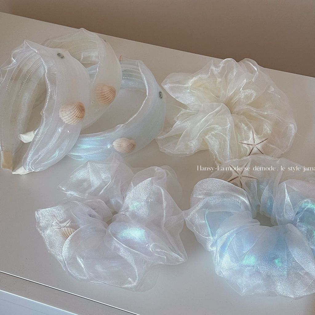 ✨Taiwan Shipment✨Ocean Fantasy Mermaid Ji Starfish Scrunchy Hair Band Hair Band High-End Double-Layer Ball Hair Accessories Side Head Rope Hair Band