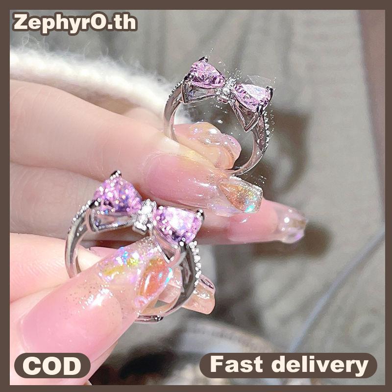 null Lovely Princess Pink Ring Adjustable Bowknot Ring Sweet Ins Style Diamond Ring Jewelry For Women Birthday Party Gift Accessories null