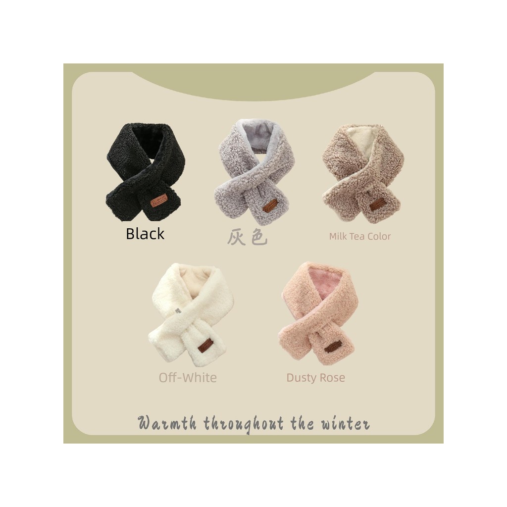 scarf shawl printed Sarung leher bersilang musim luruh/dingin untuk wanita, mudah padan, dua muka, tebal dan selesa dengan bulu biri-biri tiruan, sesuai untuk melindungi daripada cuaca sejuk.