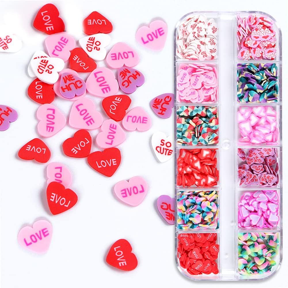 Hiasan Kuku Valentine Love Hearts Slice Nail Art Sequins Glitter 3d Reka Bentuk Hati Ma…