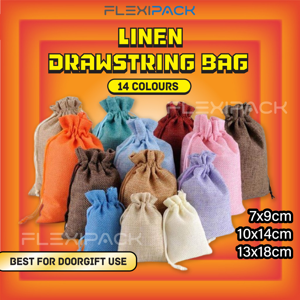 Beg Uncang Cincin Emas Linen Drawstring Bag Doorgift Guni Mini Jewellery Bag Gift Bag Organza Pouch Birthday Bag 麻布袋