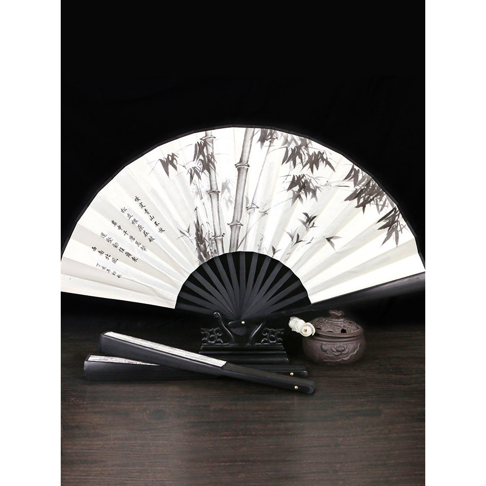 Black Rod Ancient Fan Folding Fan Hanfu Dance Fan Chinese Style Folding Fan Summer Disc Fan Male Portable Customization