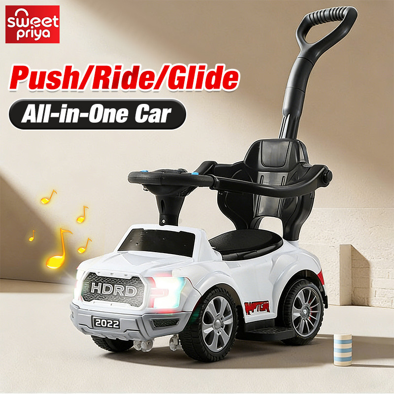 kids Ride Scooter Push Car With Handle Horn 4 Wheel 3 in 1 Music Lights Kereta Mainan Budak Tahun Elektrik Boleh Duduk