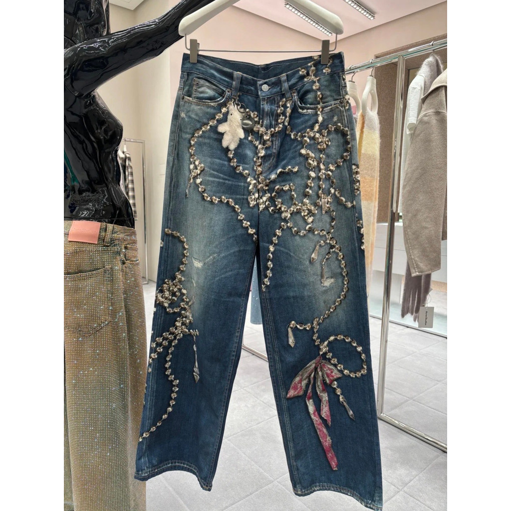 AC * 3D Illusion Crystal Print Loose Style Hot Girl Style Jeans