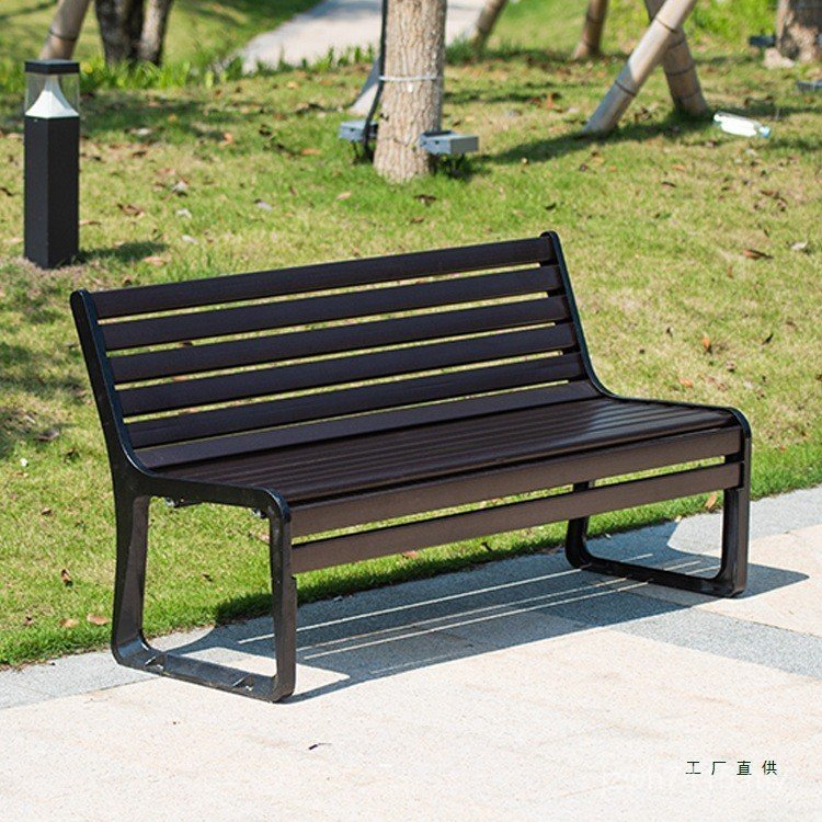 Outdoor Iron Park Leisure Courtyard Bench Chair Solid Wood Outdoor Plastic Wood Seat Row Chair Backrest Preservative Chair QGOF