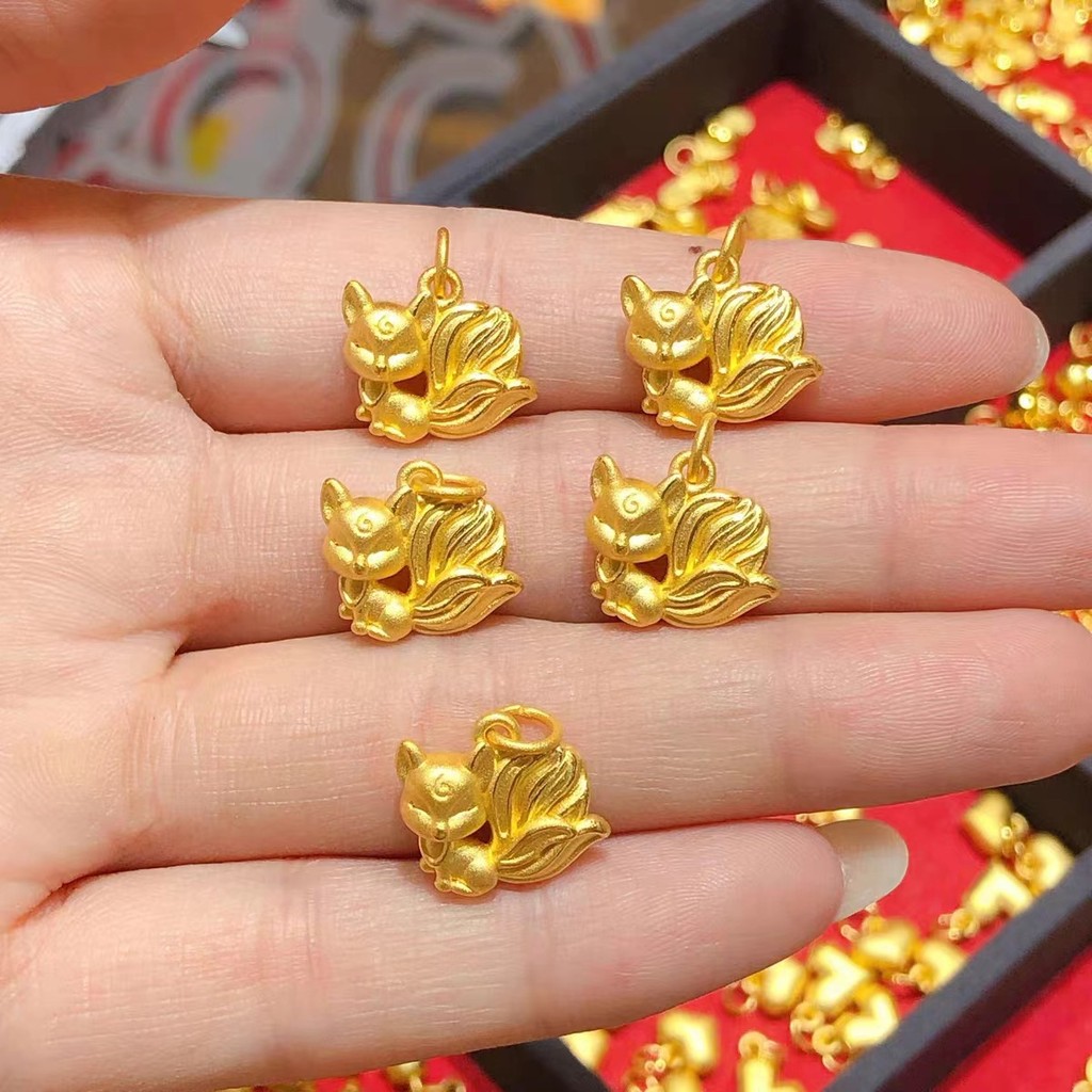 916 gold Charm Fox Fairy Pendant /New Style Nine-Tailed Little Fox Pendant gold 916