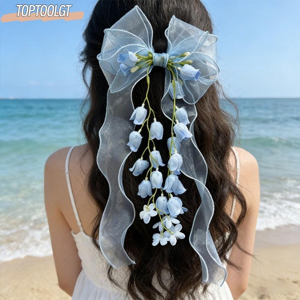 TOPTOOLGT Bow Duckbill Hairpin, Headwear Chiffon Bow Hair Clips, Sweet Gift Floral Tassel Bow Barrettes Girls