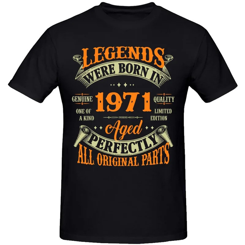 Legenda Vintaj Hari Lahir Ke-53 Lahir Pada 1971 Kemeja-T Berusia 53 Tahun Streetwear Lengan Pendek Hadiah Gaya Baju-T Pa