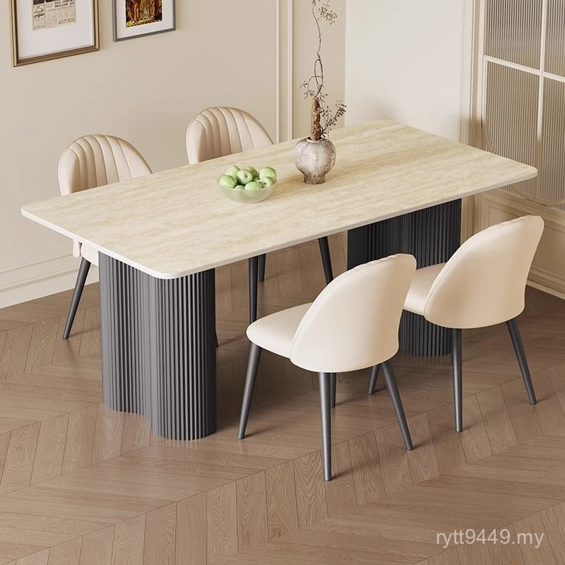 Combination Dining Table 2024 Modern Small Apartment Hole Stone New Style Household Rock Chinese Simple Dining Table Chair Luxury Retro Board Light RYAL