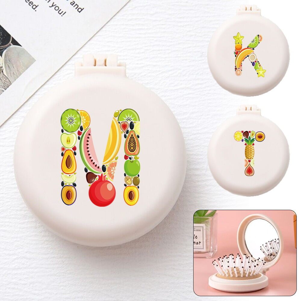 Folding Cushion Comb with Mirror Portable Scalp Care Massage Comb fruit Series