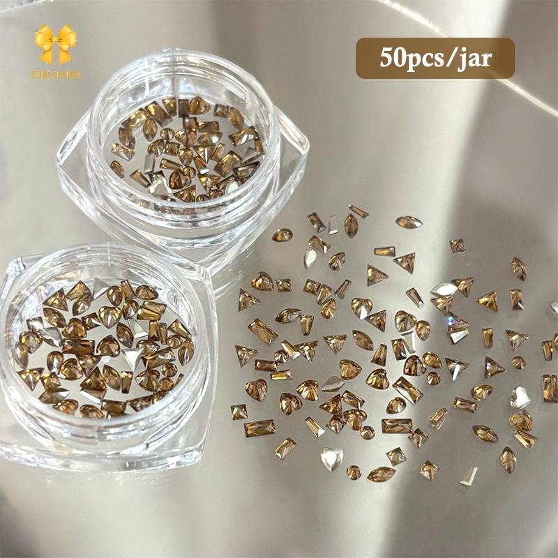 [Chuffed-t] 50PCS Caramel Brown Mini Zircon Nail Rhinestones Waterdrop/Round/Square/Shaped/Triangle/Heart Nail Gemstones Glitter Nail Diamond Decor new